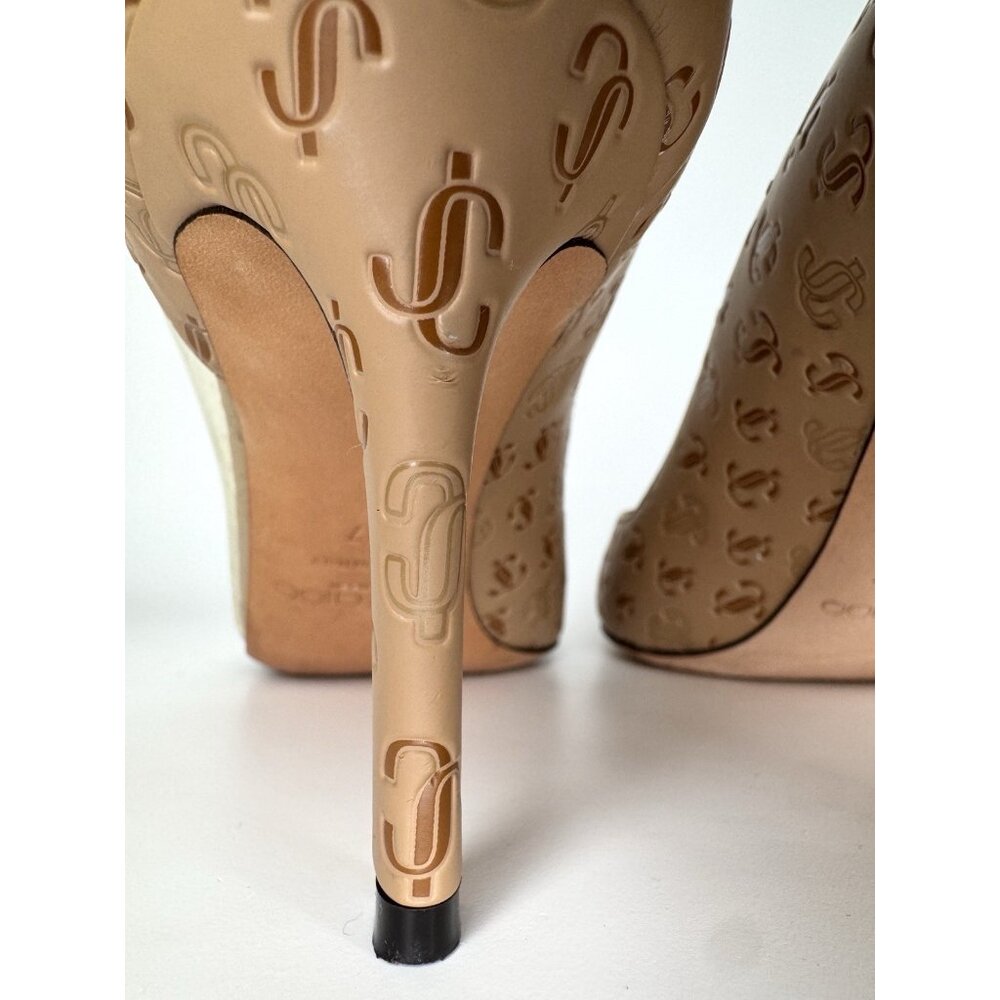 Jimmy Choo Cass 95 Leather & Vinyl Size Eu 37 US 7 Pump Beige Brown - Picture 7 of 13